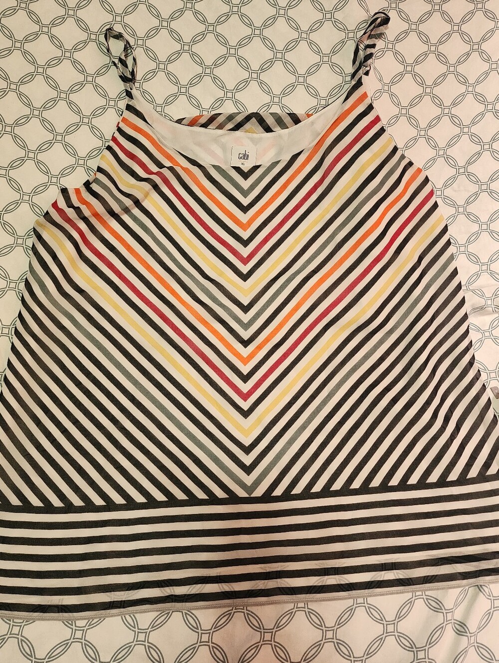 CAbi Black, White, Red, Orange & Yellow Striped CAMI, SZ xL